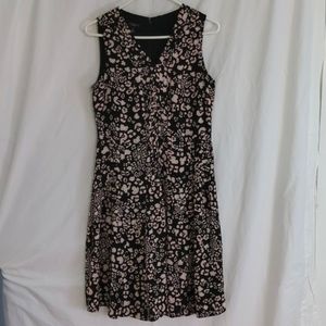 Talbot's | Black with Blush & Ivory Print Sleeveless Dress Small Pleats | 6P